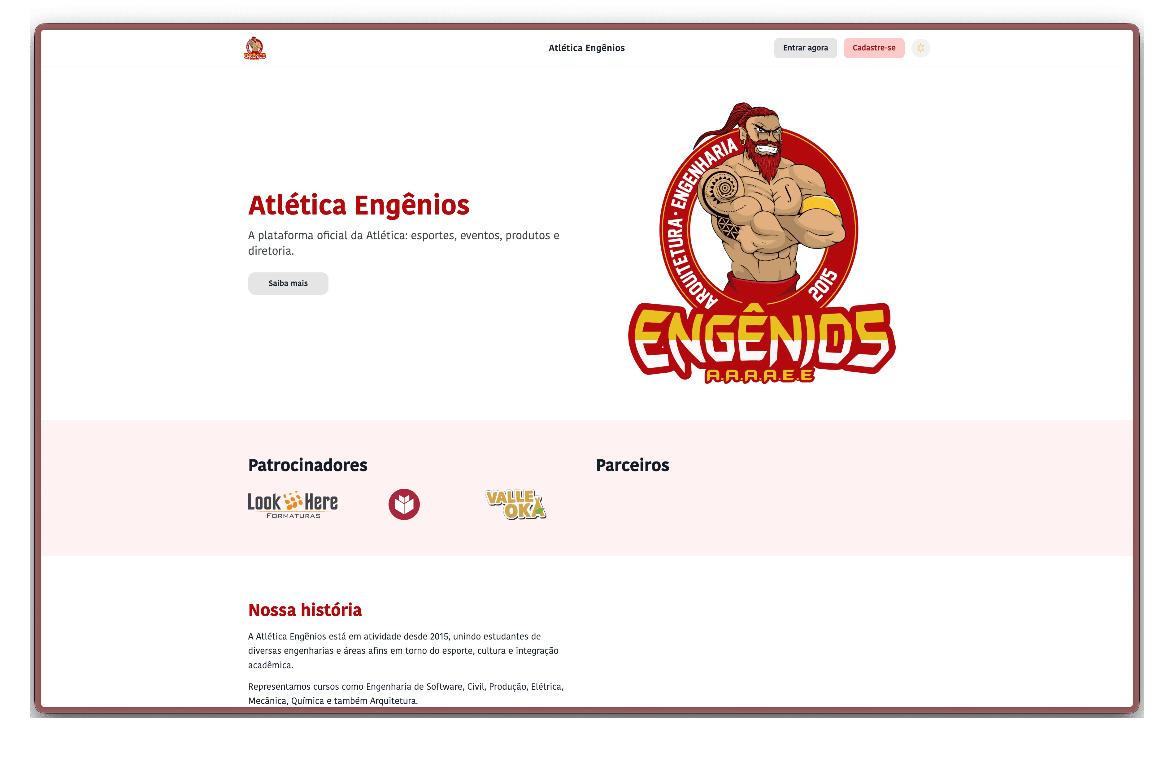 Screenshot do projeto Atlética Engênios